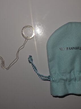 Tiffany & Co. Silver Circle Pendant Necklace with Tiffany Blue Pouch
